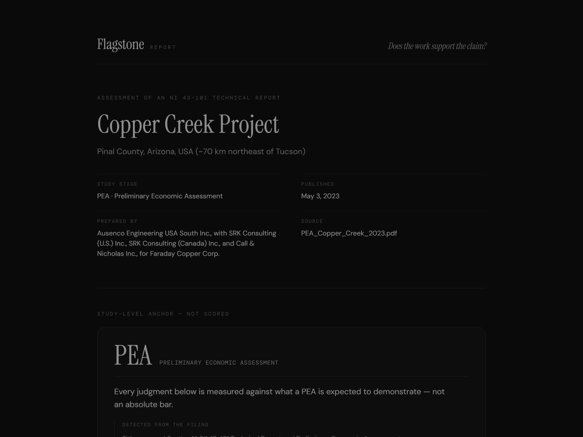 Copper Creek — Flagstone report first page