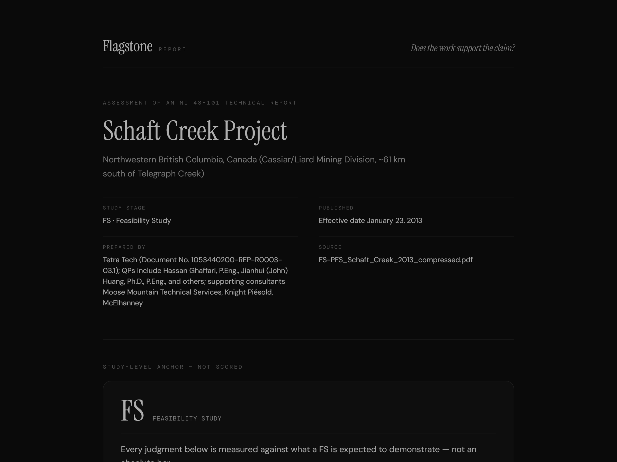 Schaft Creek — Flagstone report first page